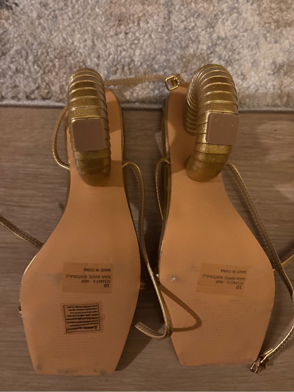 Fashion Nova Metallic Gold Strappy Block Heel Sandals